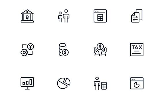 contorno personal Finanzas íconos embalar. lineal estilo íconos para presupuesto, inversiones, dinero gestión, y bancario flujo de trabajo, Perfecto para digital proyectos y presentaciones vector