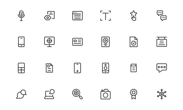 creativo contenido creación íconos embalar. lineal y plano íconos para blogueros, serpentinas, vendedores, y diseñadores, Perfecto para web, aplicación, y digital presentaciones vector