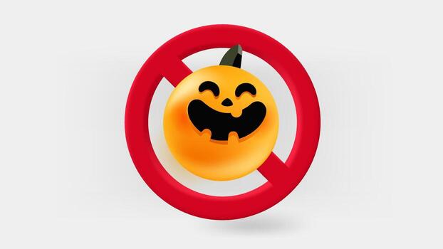 Smiling pampkin crossed with red line in the circle. 3d illustration vector