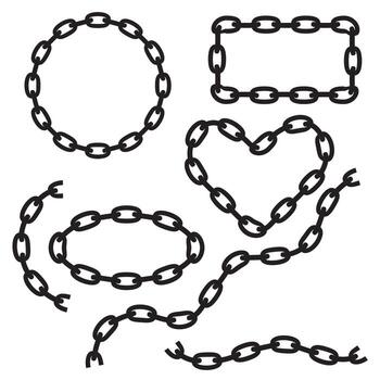 cepillo de cadena en línea de círculo, rectángulo, corazón forma vector