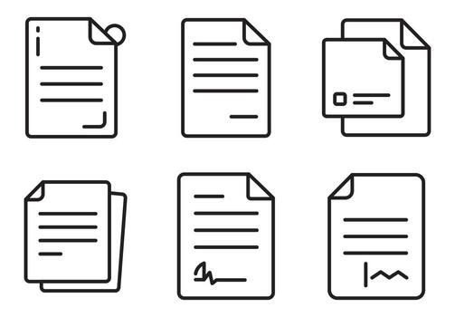 Document Icon Set Outline and Minimal File Symbols for Business, Office, and Digital Design vector