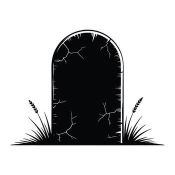 Tombstone Silhouette Illustration with Cracks and Grass Isolated on White Background vector