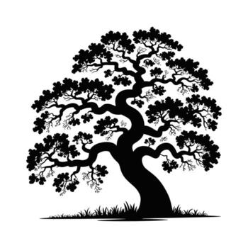 Elegant Tree Silhouette Illustration with Twisted Trunk and Detailed Branch Structure Art vector
