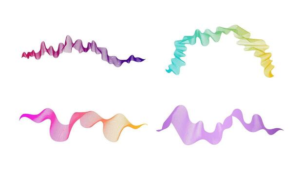Curved wavy stripes. four abstract colored gradient wave lines on white background. Fine illustration vector