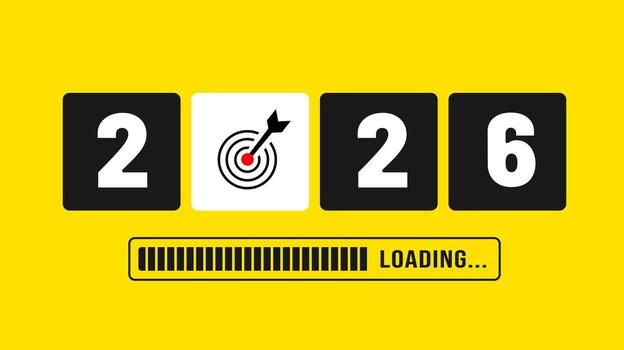 2026 progress loading bar background or banner design template. Happy new year wish loading bar banner design. greeting and new year 2026 vector