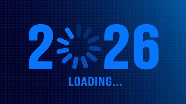 azul color tecnología conceptos 2026 Progreso cargando bar antecedentes o bandera diseño modelo. contento nuevo año deseo cargando bar bandera diseño. saludo y nuevo año 2026 celebracion vector