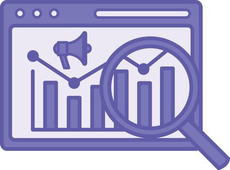 Colored Analytics Icon. Illustration. Application, Chart, Megaphone, and Magnifying Glass. Study and Collect Data on Product Promotion. Digital Marketing Concept vector