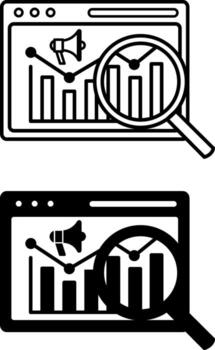 Analytics Icons. Black and White Illustration. Application, Chart, Megaphone, and Magnifying Glass. Study and Collect Data on Product Promotion. Digital Marketing Concept vector