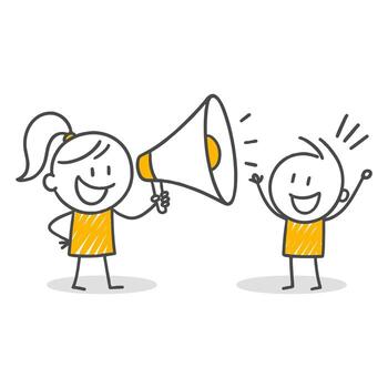 Stick figures. A Joyful Megaphone Scene Expressing Strong and Effective Communication. vector