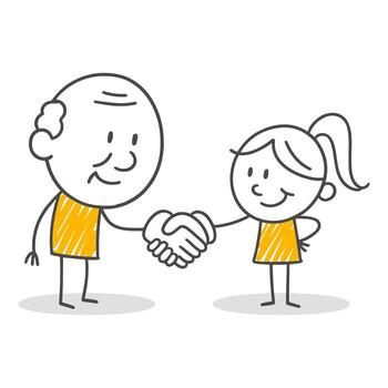 Stick figures. A friendly handshake scene symbolizing intergenerational understanding and mutual respect. vector