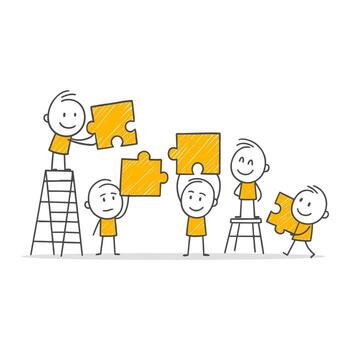 An inspiring illustration expressing the power of creating together with a puzzle metaphor. vector