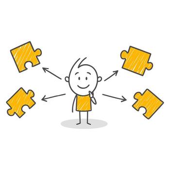 An individual carefully examining solutions and using analytical thinking to identify the most suitable option. vector