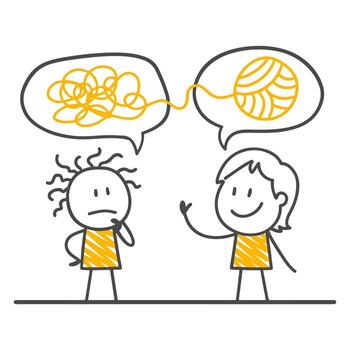 Stick figures. The Process of Transforming Complex Thoughts into Meaningful Ideas. vector