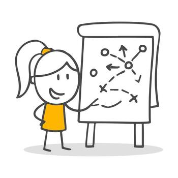 energético y positivo personaje presentación representando estrategia planificación y objetivo ajuste. vector