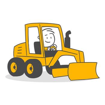 An illustration reflecting a safe working environment and the operator's control power through a happy worker inside a bulldozer. vector