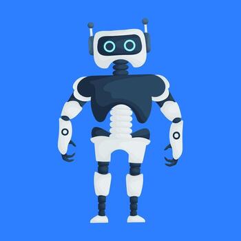 Animated Robot Illustration Design Featuring Geometric Shapes, Contrasting Colors. vector