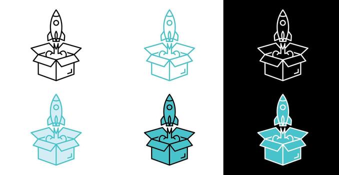 Rocket launch from a box for startup and business ideas icon in line and fill style vector