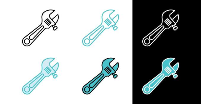 Adjustable wrench tool icon for construction and mechanical work in line and fill style vector