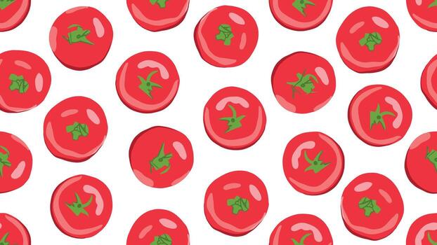 Tomatoes seamless pattern. Flat vegetables with highlights and shadows on a white background. Natural pattern with red tomatoes vector