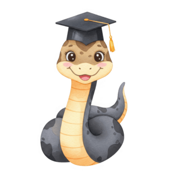 encantador serpente graduado ilustração com graduação boné e transparente fundo png