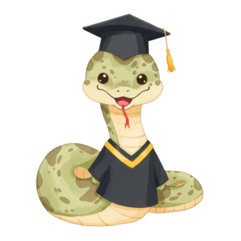 desenho animado verde serpente personagem vestindo graduação equipamento em transparente fundo png