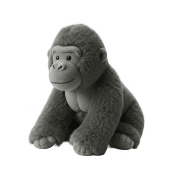 Plush Gorilla Toy Sitting with Transparent Background and Soft Texture and Gray Color Scheme png