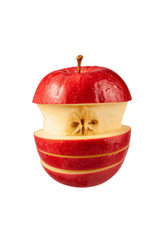 decostruito rosso Mela con intrigante strati, in mostra interno nucleo e esterno pelle su png