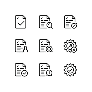 Document Processing Icons Embodying Review Status Investigation and Approval Featuring Transparent Background For Seamless Integration png