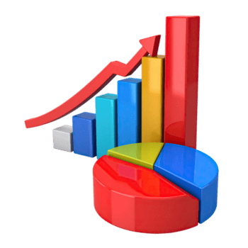 vivace attività commerciale prestazione visualizzazione che rappresentano crescita e mercato Condividere con grafico e torta grafico elementi png
