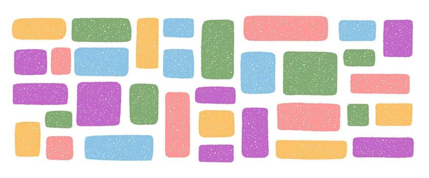 Organic wavy rectangle textbox set in pastel crayon. Doodle banner and box collection with sketch frame and cloud background. Colorful quote shapes add creative detail to any modern template or vector