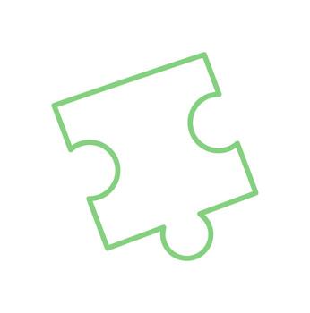 Flat outline jigsaw puzzle piece silhouette. Green puzzle element for boardgame activity and fun. Simple toy piece supports children, hobby, and skill development. Ideal for recreation, education, vector
