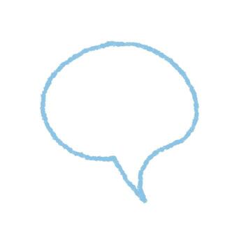 Blue crayon contour speech bubble icon in a simple style. Chat box with conversation and talk message balloon detail, contour line and soft blue color create a friendly communication element for art vector