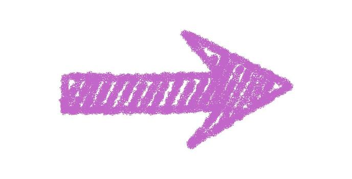 Hand drawn chalk swirl arrow icon as a dynamic pointer and symbol. Direction element with bold scribble sketch style in pink, ideal for child art projects, school materials, or creative vector