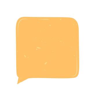 Hand drawn yellow speech box with grunge texture and organic feel. Rectangle message balloon and chat icon for text, ideal template for comment or conversation in bold, minimal style. vector