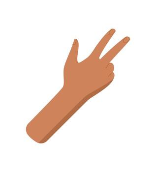 Cartoon hand gesture showing the number three. Bare palm in counting pose with fingers raised. Flat style design, isolated on white, ideal for educational or math content. vector