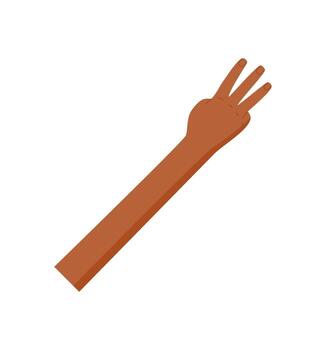 Bare hand gesture showing the number three in flat style. Open palm with upright fingers represents counting and numbers. Isolated concept for math, education, and preschool. Clear simple visual vector