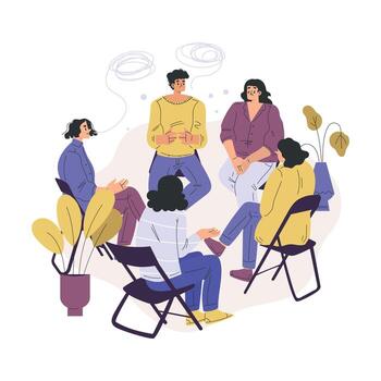 Psychotherapy with Man and Woman at Mental Therapy Session Sit on Chair Illustration vector