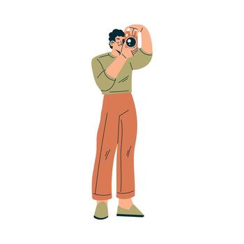 Man Photographer Character with Camera Take Photo Illustration vector