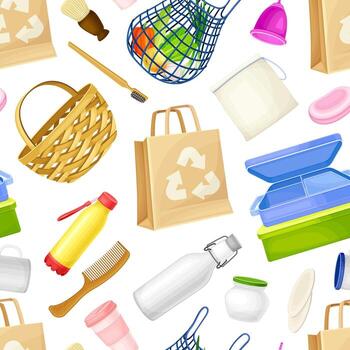 Zero Waste Object and Reusable Product Seamless Pattern Template vector