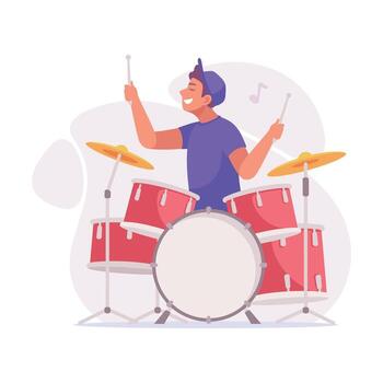 Energetic Drummer Enthusiastically Enjoying a Dynamic and Engaging Live Performance vector
