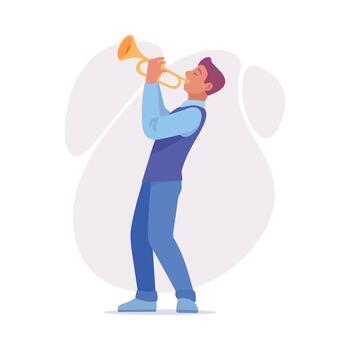 Musician Entertaining Audience While Skillfully Playing Trumpet in a Vibrant Setting vector