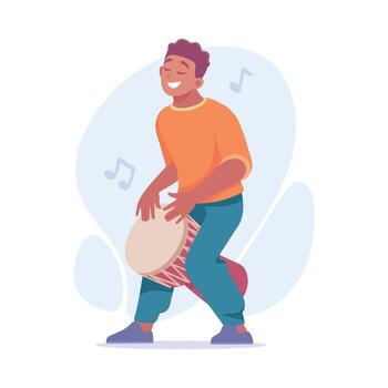 A Joyful Musician Enthusiastically Playing a Colorful Hand Drum for the Community vector