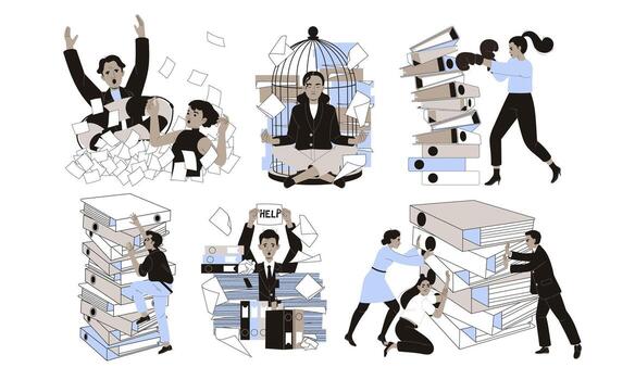 Dynamic and Engaging Workplace Scenes Featuring Teamwork, Collaboration, and Interaction vector