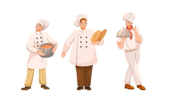 Watch as three talented chefs showcase their cooking skills and create delicious culinary delights vector