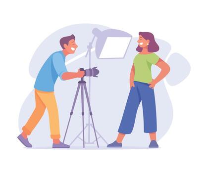 A Professional Photographer is Capturing a Detailed Portrait of a Model in a Studio Setting vector