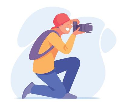 un dinámica fotógrafo especializándose en capturar inolvidable momentos en lleno de acción ajustes vector