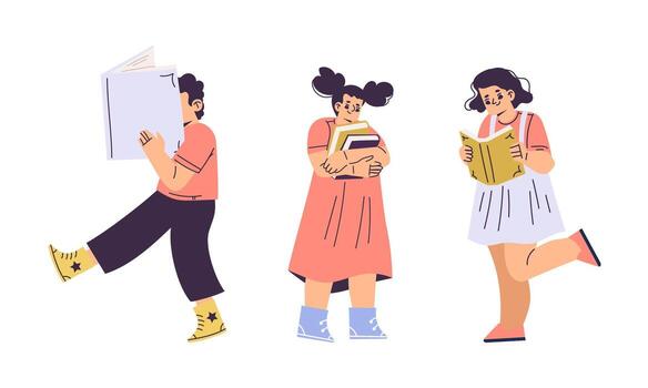 Children are Enjoying Reading a Wide Variety of Books in Various Exciting Styles vector