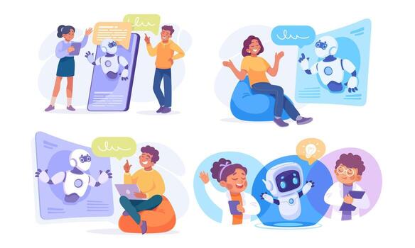 atractivo en varios educativo ambientes con un simpático robot lata ser inestimable para aprendizaje vector