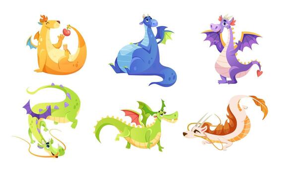 Colorful Pixel Art Dragons Displaying a Variety of Playful Poses and Expressions vector