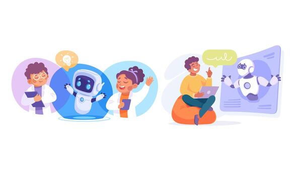 Engaging and meaningful interactions with robots, AI technology, and digital companionship vector